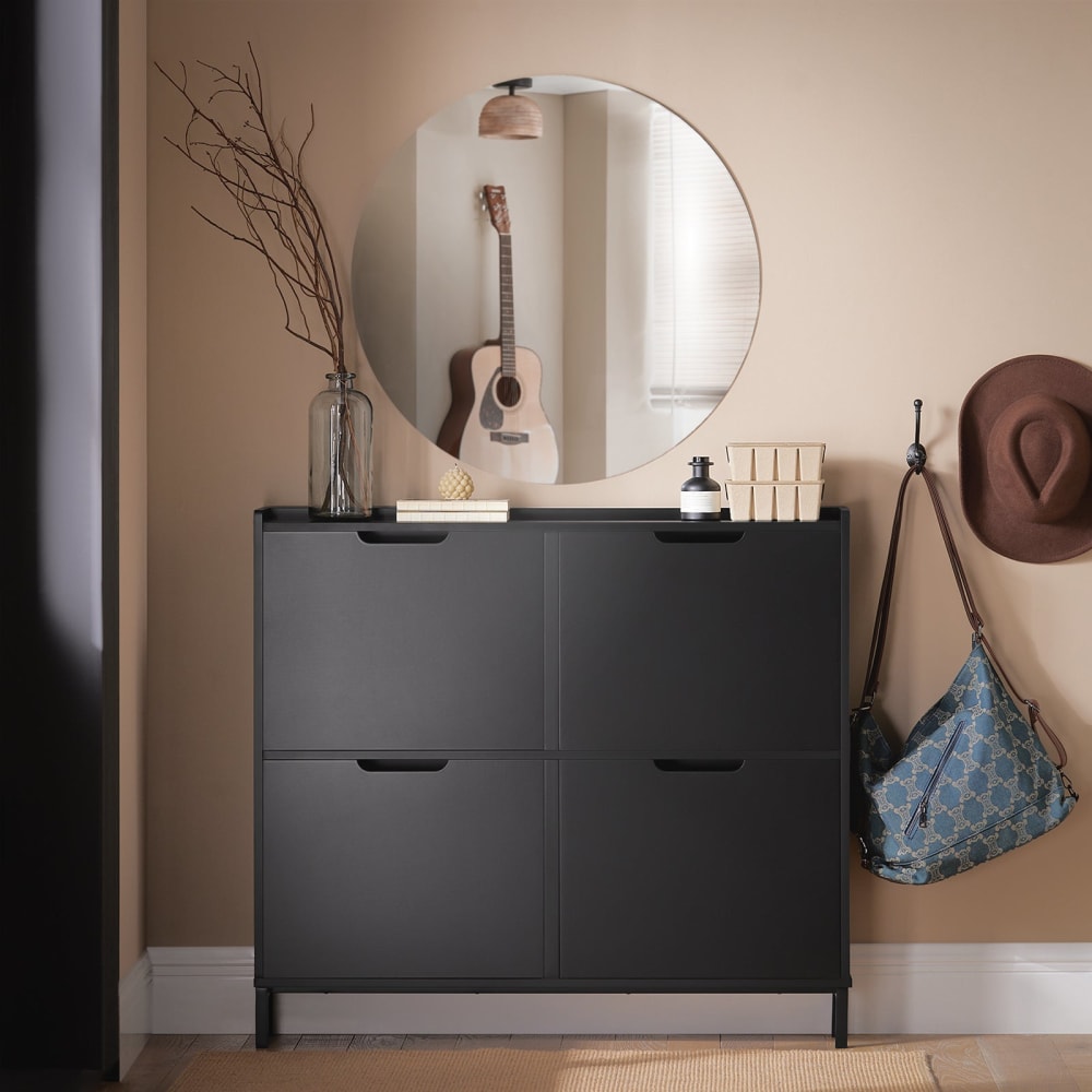 Meuble à chaussures noir avec 4 abattants 100x19x91 cm - Maisons du Monde