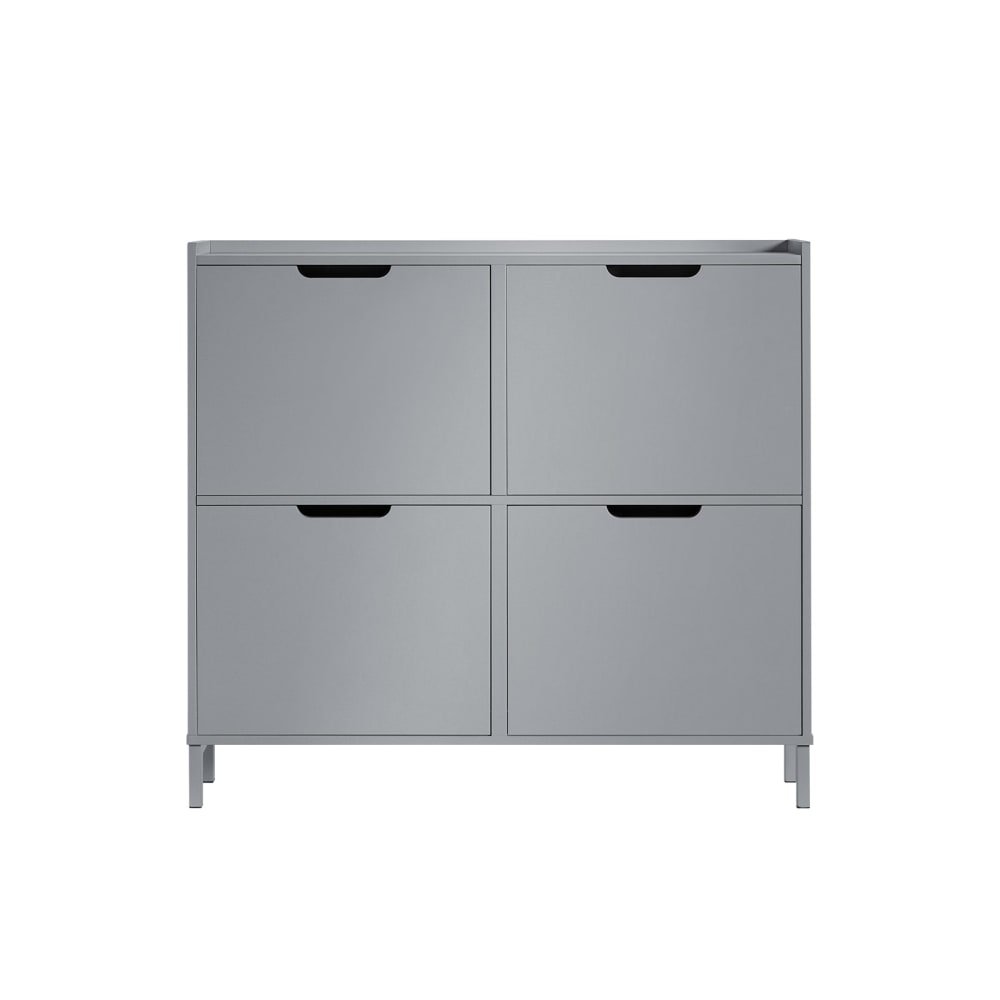 SoBuy Schuhschrank mit 4 Klappen aus Holz und Metall Hellgrau - Spanplatte