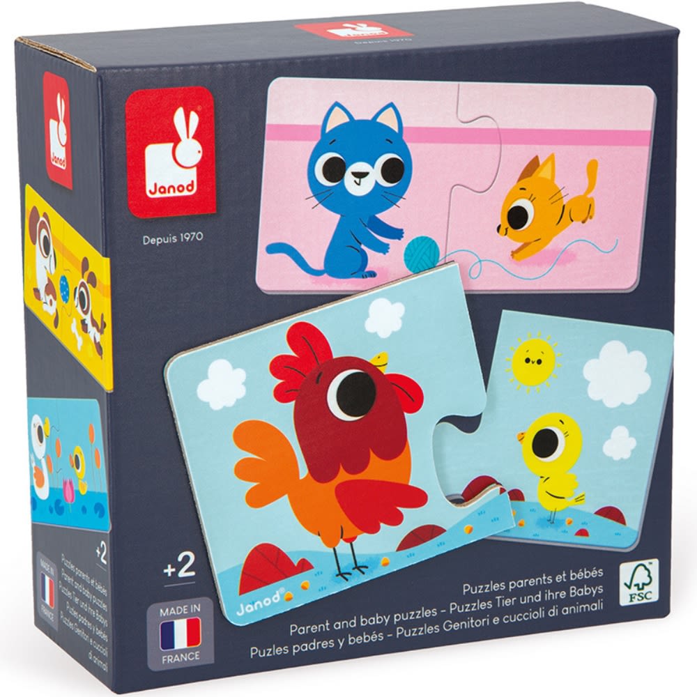 Lot de 12 petits puzzles Parents et bébés animaux - Maisons du Monde