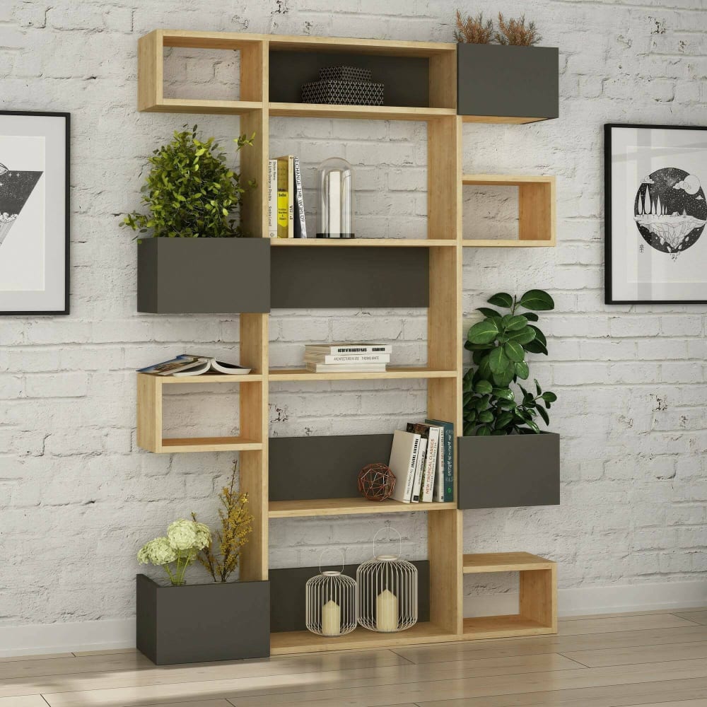 Bücherregal in Eichenholzoptik, Anthrazit, 120 x 20 x 171 cm -
