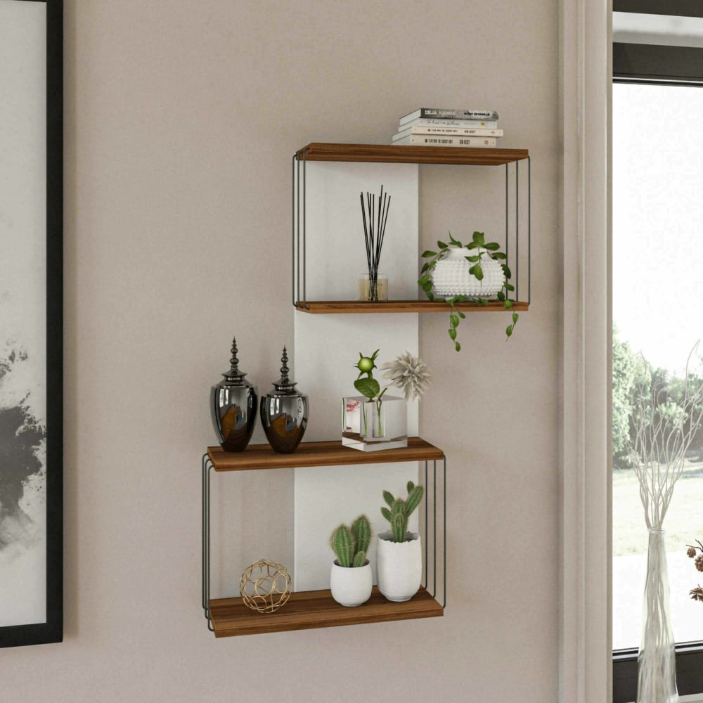 Etagère effet bois beige et blanc 65x19 cm