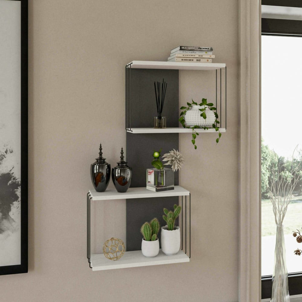 Etagère effet bois blanc et anthracite 65x19 cm