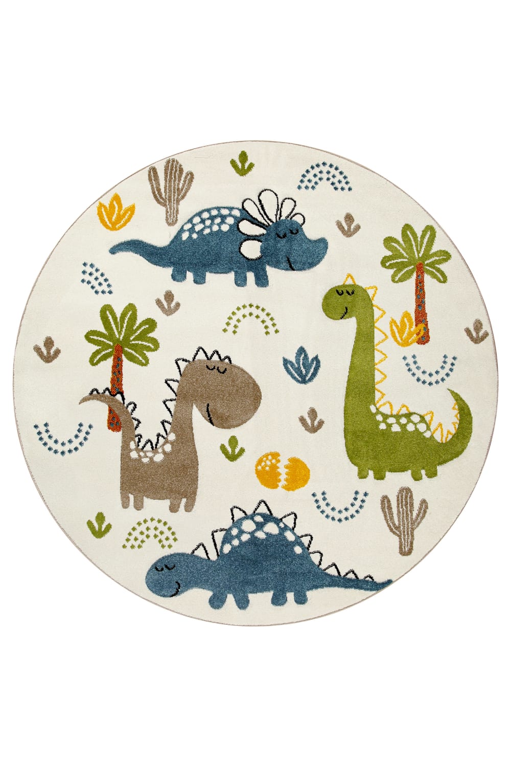 Tapis rond enfant dinosaures beige, sable avec relief Ø120
