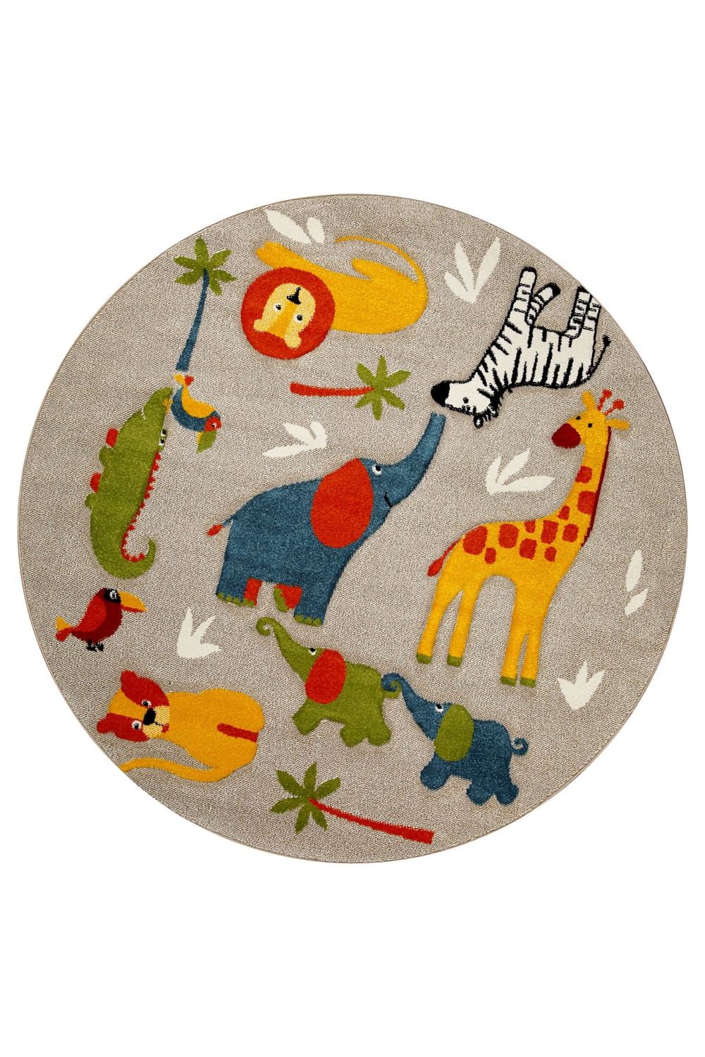 Tapis rond enfant motif animaux savane beige Ø160