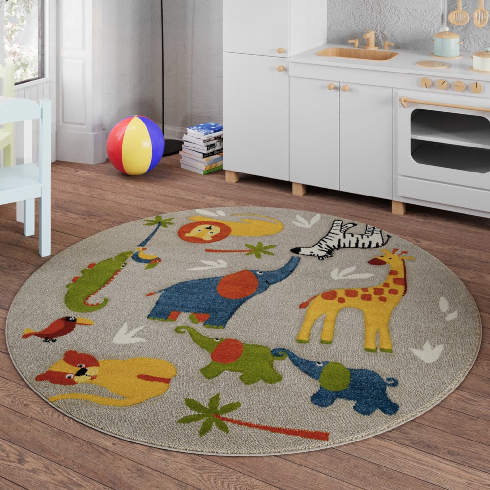 Tapis rond enfant motif animaux savane beige Ø160 - Maisons du Monde