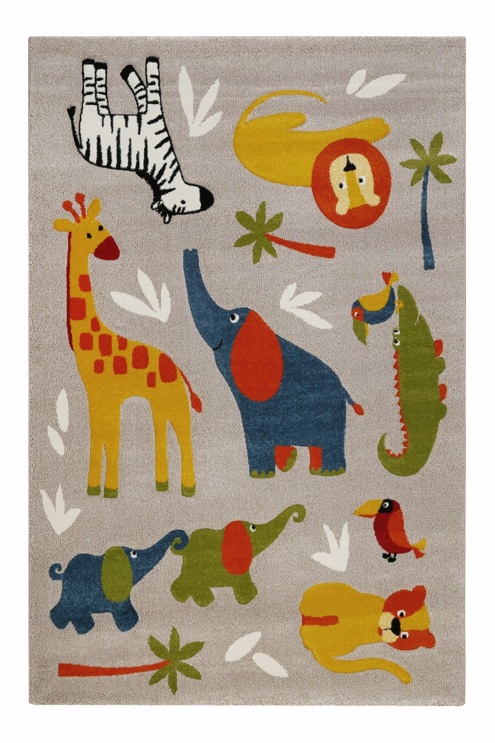 Tapis enfant motif animaux savane beige avec relief 140x200