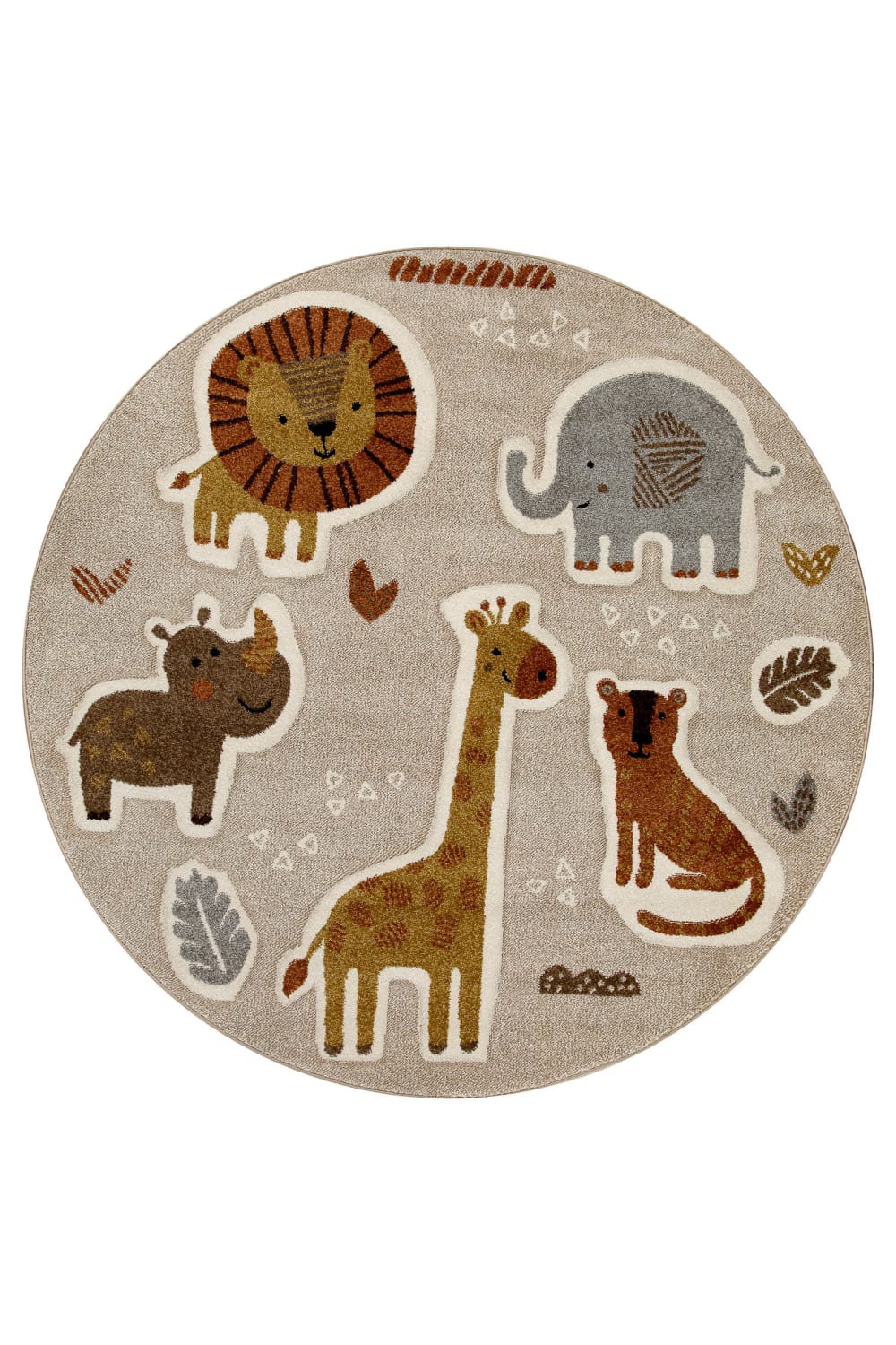 Tapis rond enfants animaux savane beige avec relief Ø160
