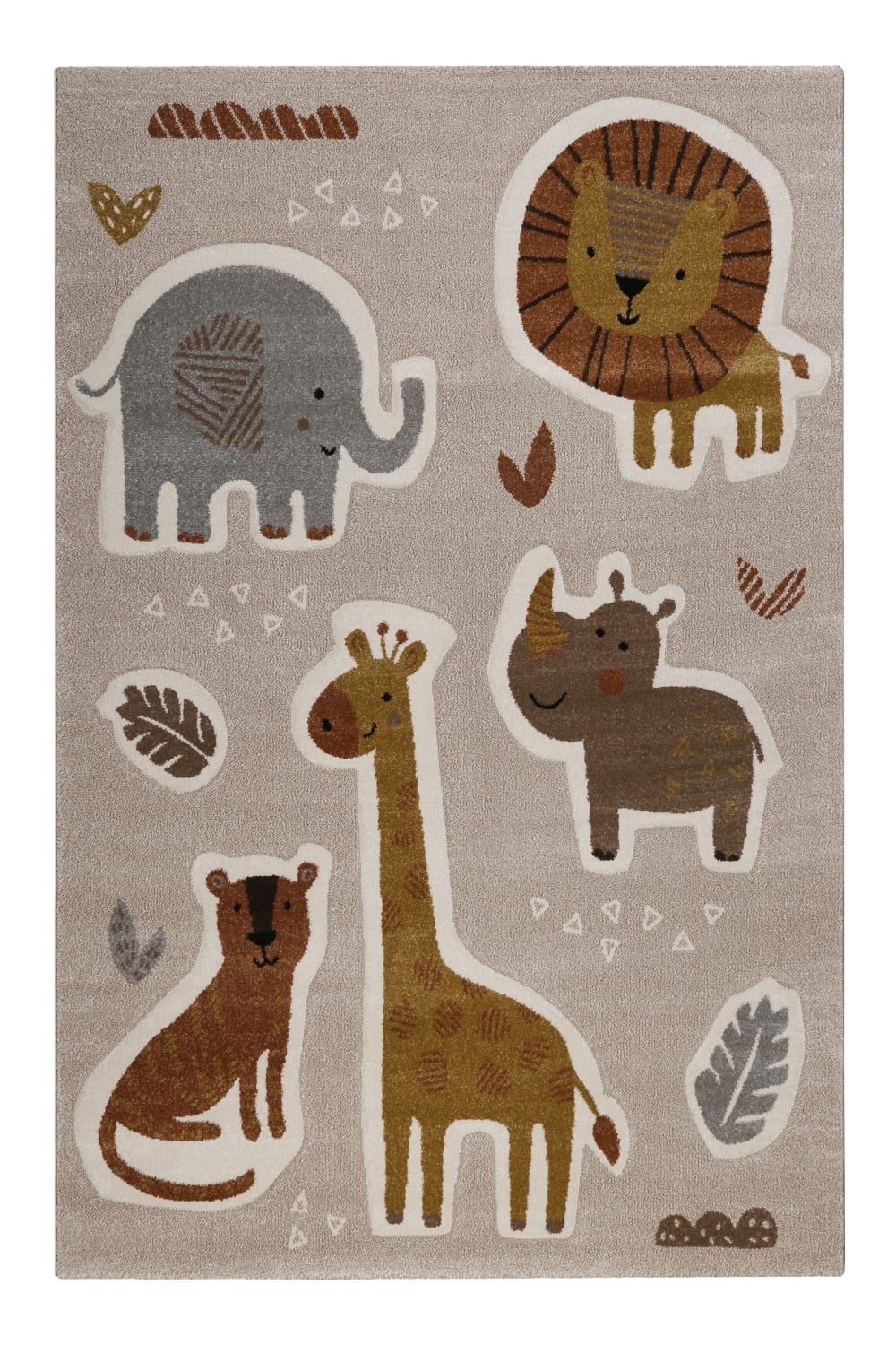 Tapis enfants motif animaux savane beige, sable avec relief 200x290