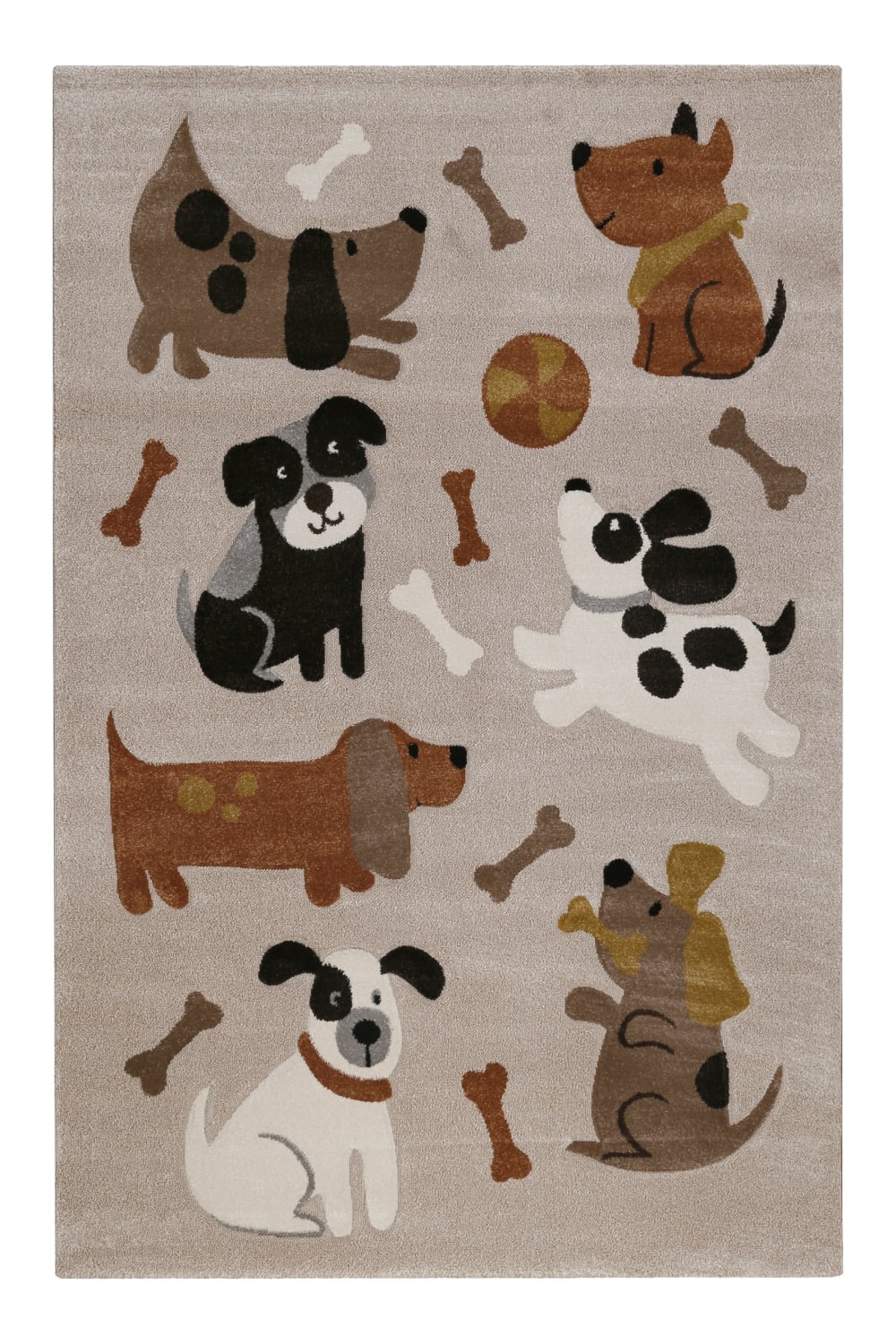 Tapis enfant motif chiens beige et taupe avec relief 80x150