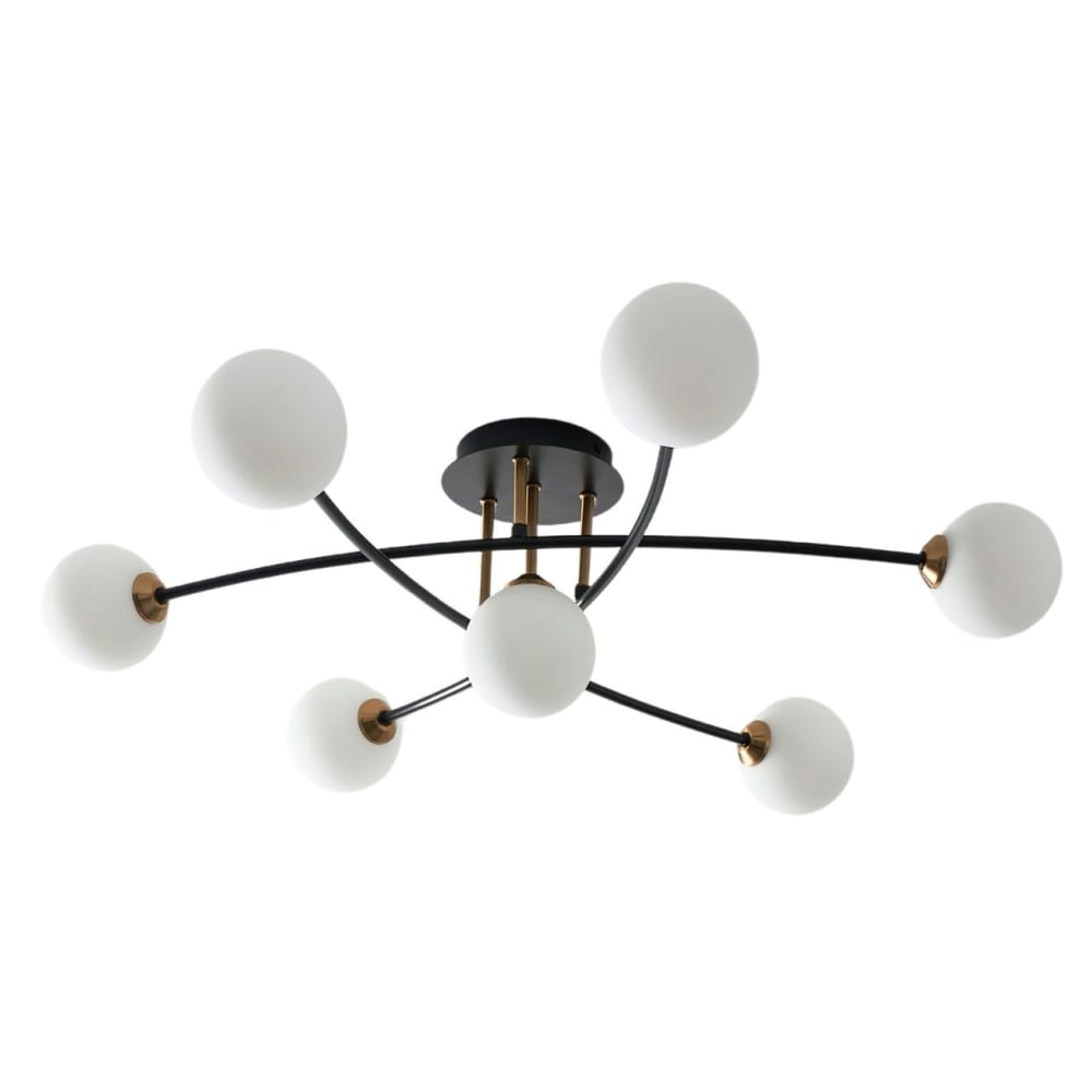 Deckenleuchte aus Metall und Glas 85 cm, Schwarz, Gold und Weiß -