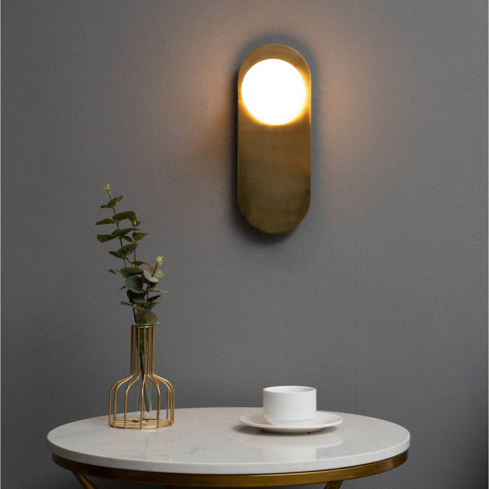 Kosilum Wandleuchte aus Metall und Glas 31 cm, Gold / Messing Gold Glas
