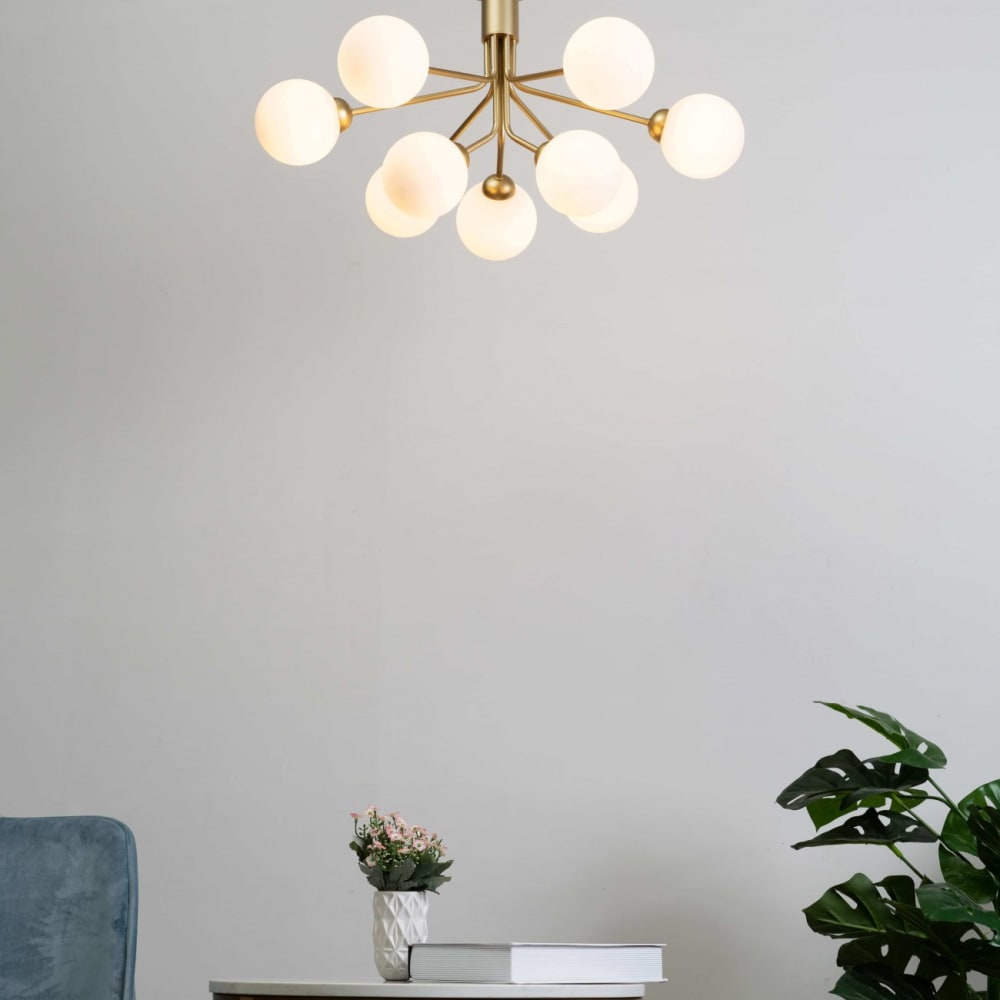 Lustre en verre blanc et doré 72 cm — vue 3
