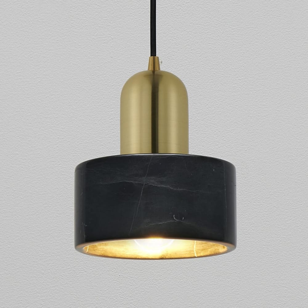 Hängeleuchte aus Metall und Marmor 15 cm, Schwarz und Gold -