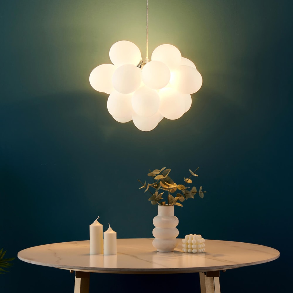 Hängeleuchte aus Metall und Glas 30 cm, Weiß/Silber - Maisons Du