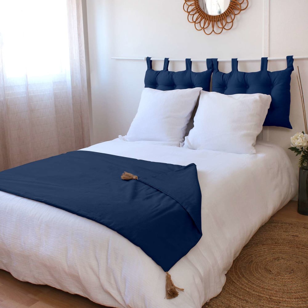 Edredon en coton avec pompons bleu marine 190 x 90 cm - Maisons du Monde