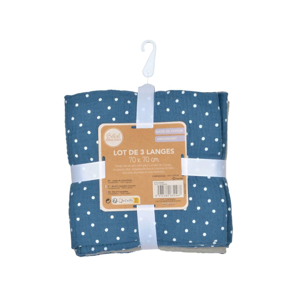 Lot de 3 langes en gaze de coton bleu foncé et gris - Maisons du Monde