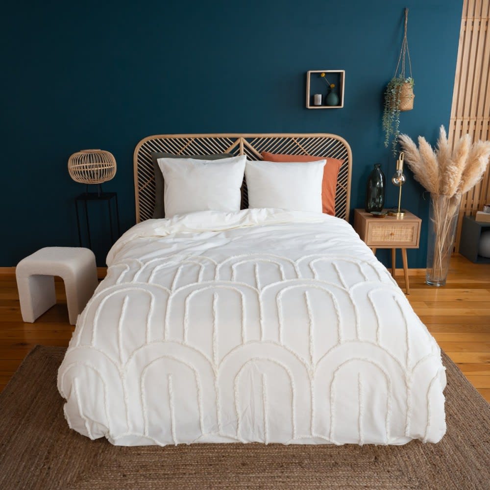 Côté Déco Parure de couette 100% coton 57 fils imprimée 240x220cm 2 taies style contemporain Blanc