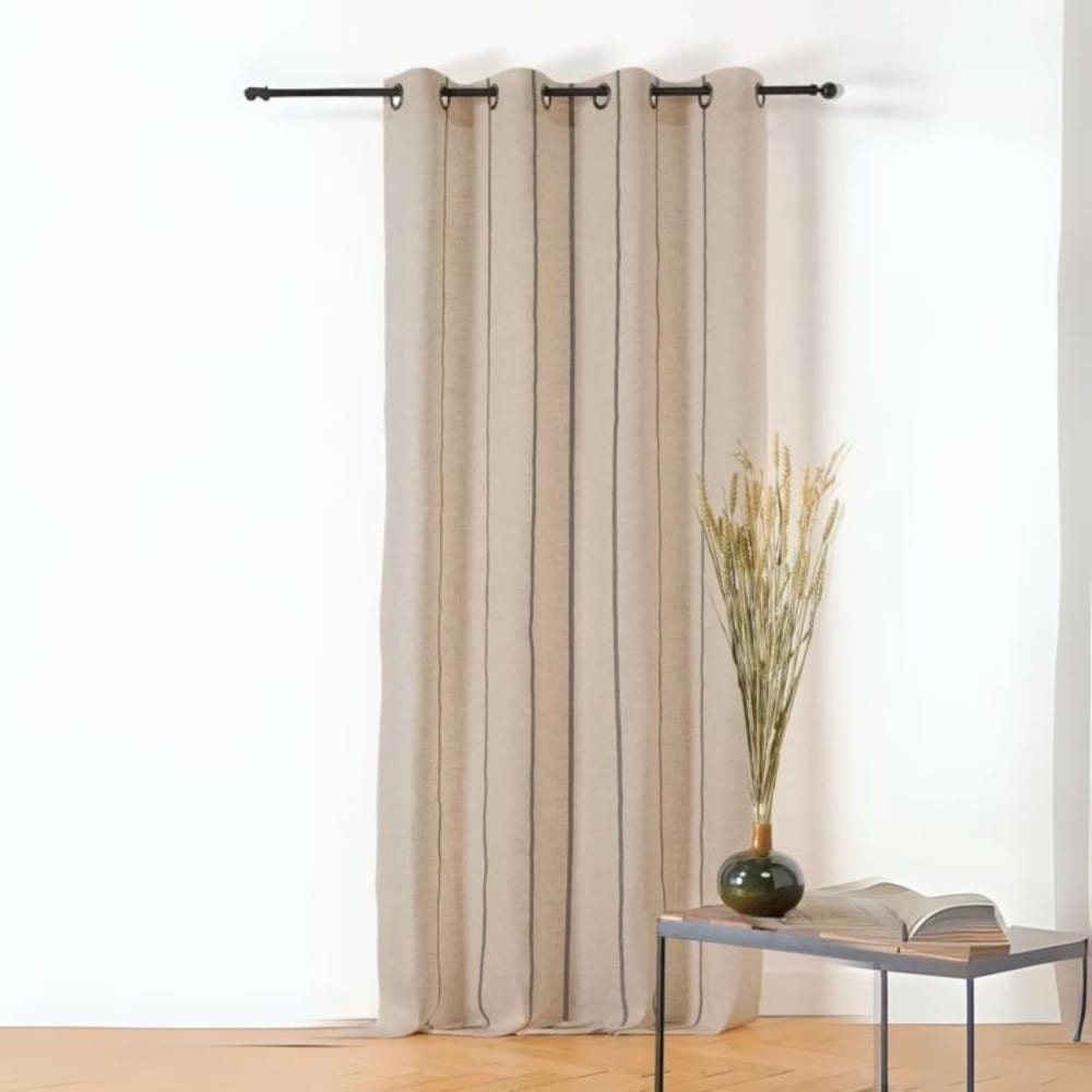 Linder Voilage aux fines rayures noires poly-lin beige 145x260 cm style contemporain - Pes - Polyester