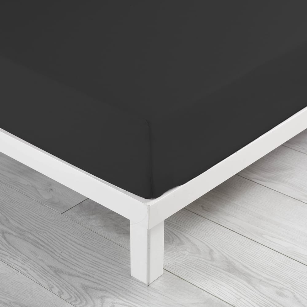 Drap housse 2 personnes 160 x 200 cm uni 57 fils ''lina'' coton charbon