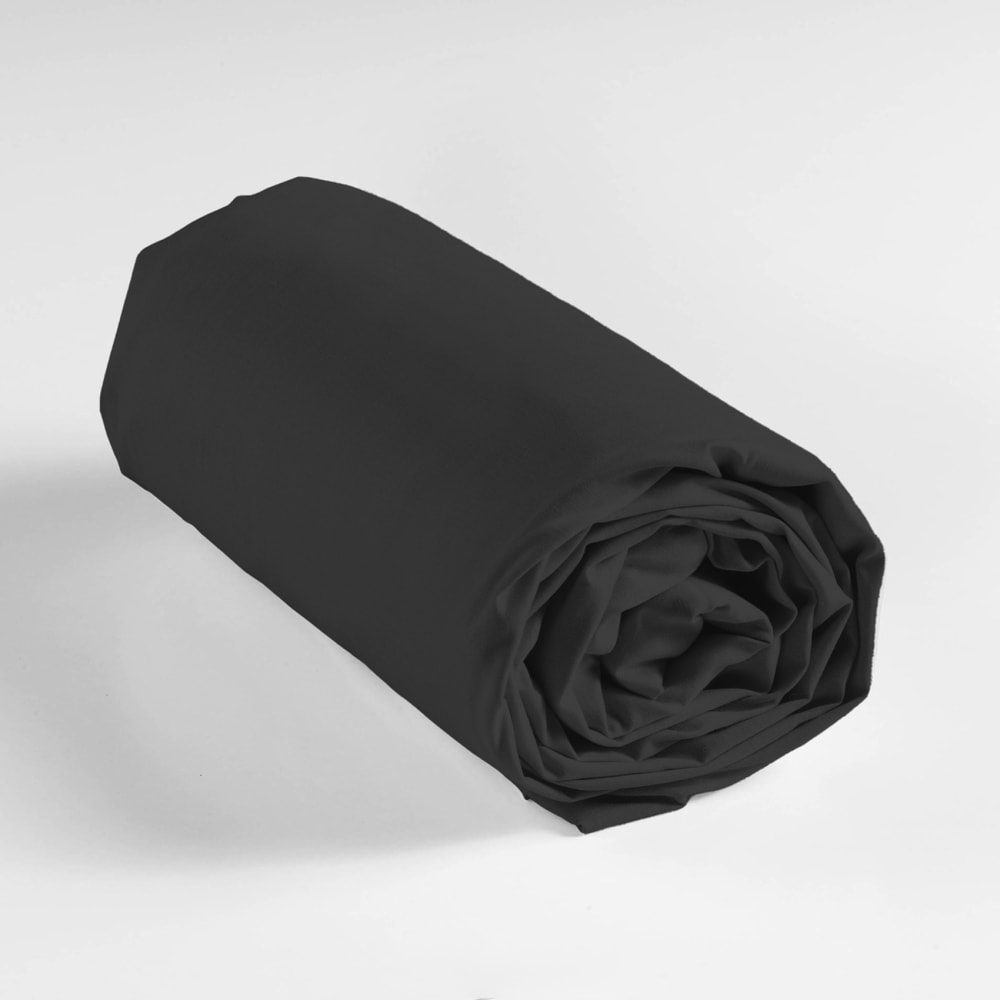 Drap housse 2 personnes 160 x 200 cm uni 57 fils "lina" coton charbon - Maisons du Monde