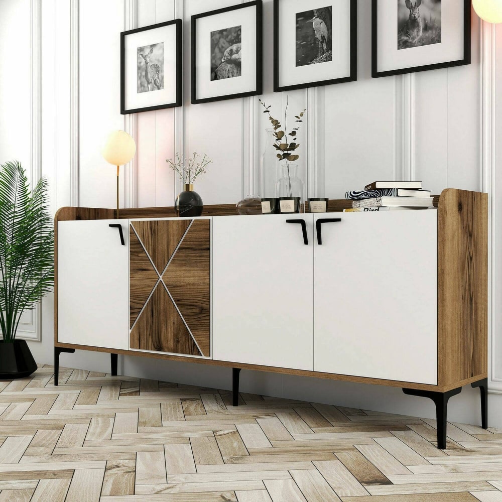 Konsole in Walnussholzoptik, weiß 180x35h78 cm - Maisons Du Monde