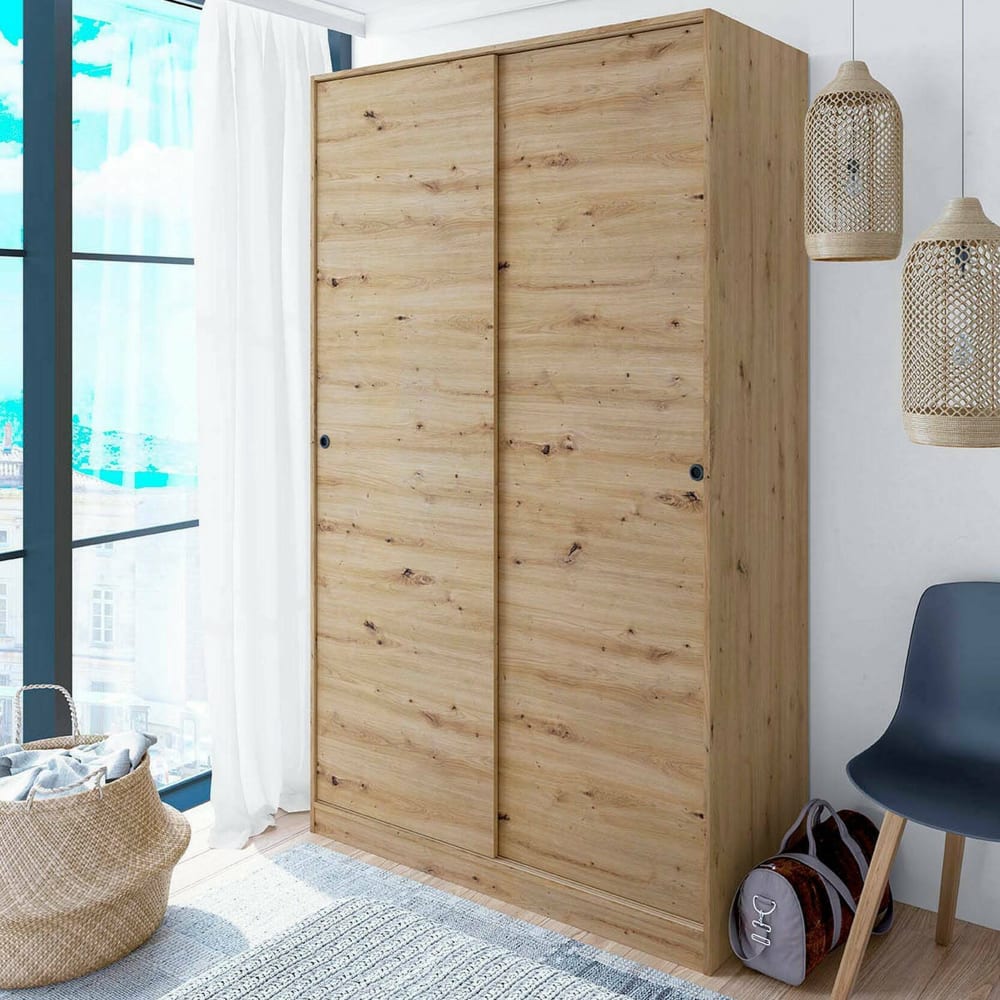 Zweitüriger Kleiderschrank mit geknoteter Eichenholzoptik -