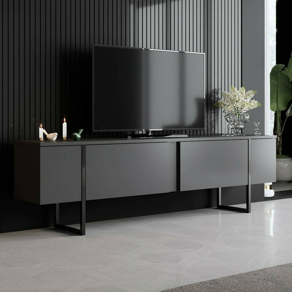 Meuble tv en bois mélaminé noir anthracite - Maisons du Monde