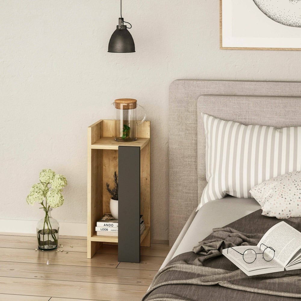 Nachttisch in Eichenholzoptik, Anthrazit 25x27h60 cm - Maisons Du