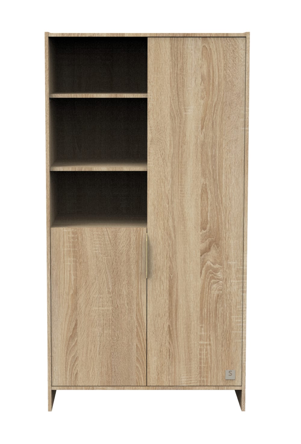 Armoire 2 portes et 3 niches avec poignées dorées décor chêne doré