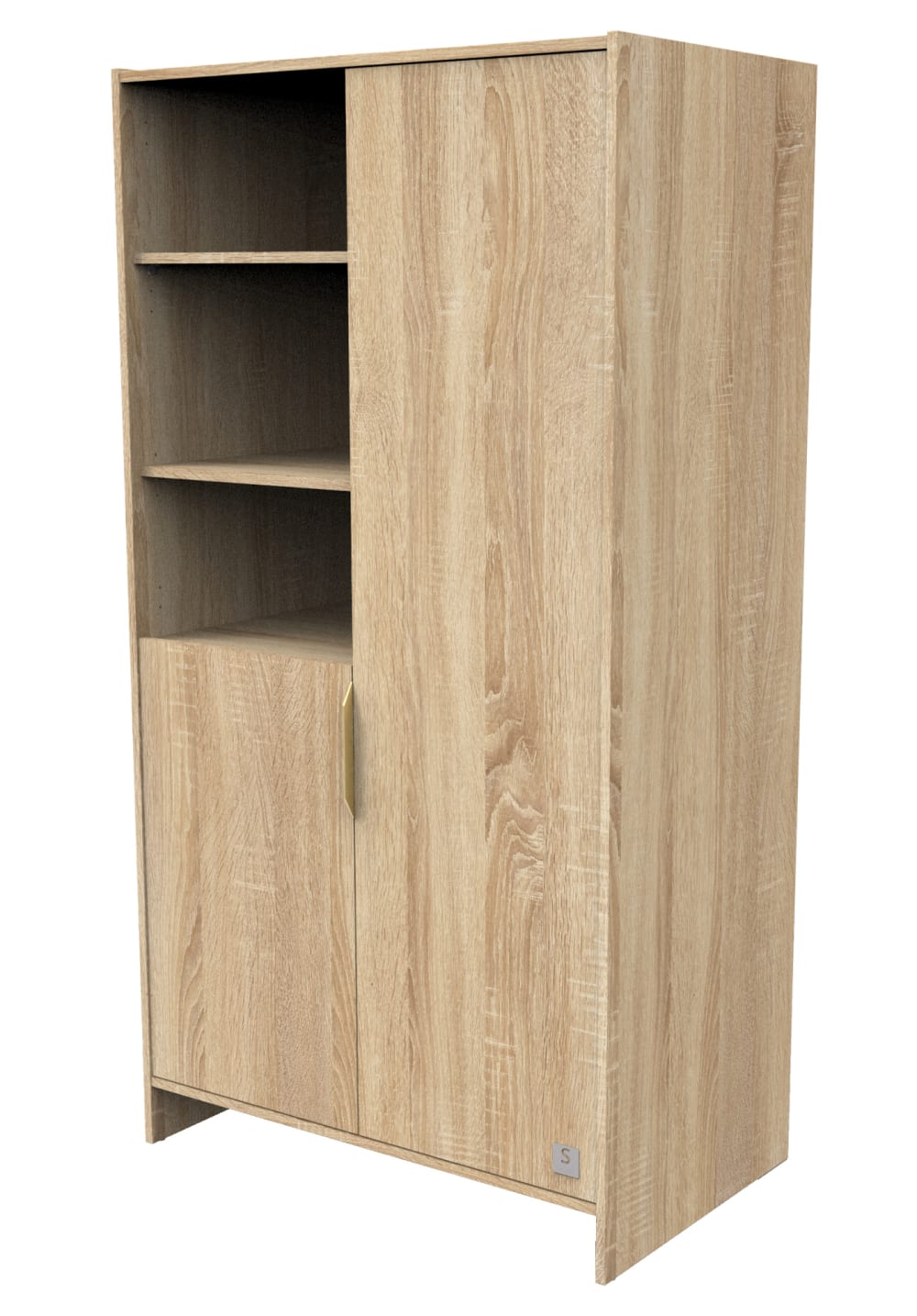 Armoire 2 portes et 3 niches avec poignées dorées décor chêne doré - Maisons du Monde