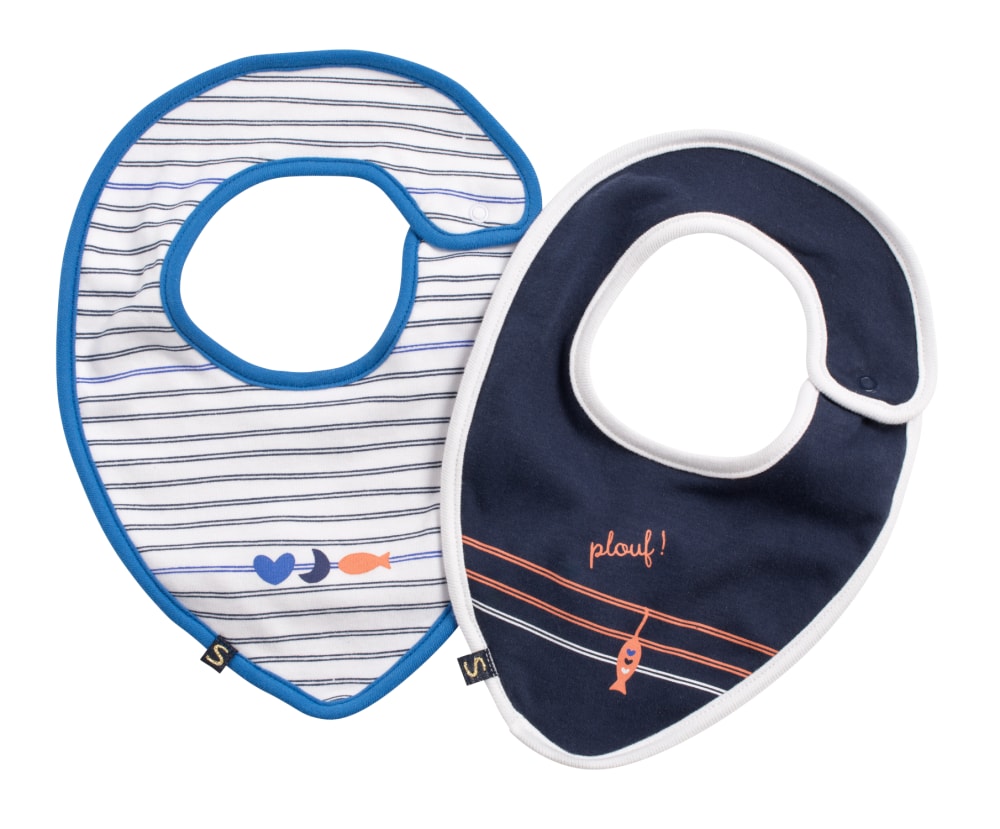 Lot de 2 bavoirs en coton marinière