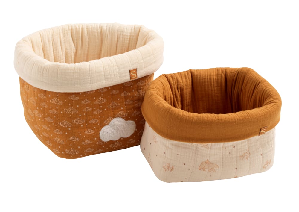 Lot de 2 panières de rangement en double gaze de coton Lot de 2 panières de rangement en double gaze de coton