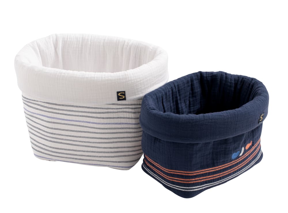 Lot de 2 panières de rangement en double gaze de coton Lot de 2 panières de rangement en double gaze de coton
