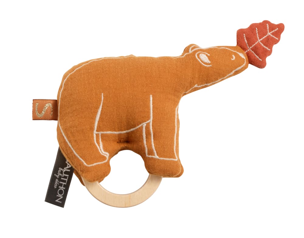 Sauthon Hochet ours avec anneau en bois Marron Bois - 14x4x14cm