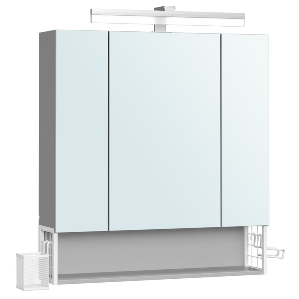 Armoire murale avec miroir support pour sèche-cheveux blanc et gris