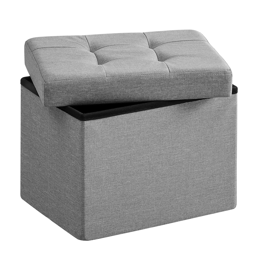 Pouf de rangement 41 x 31 x 31 cm tissu façon lin gris clair