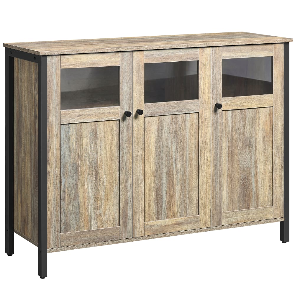 VASAGLE Buffet de cuisine avec 3 portes en verre style marron et noir style industriel Marron Panneau De Particules - 100x75x35cm