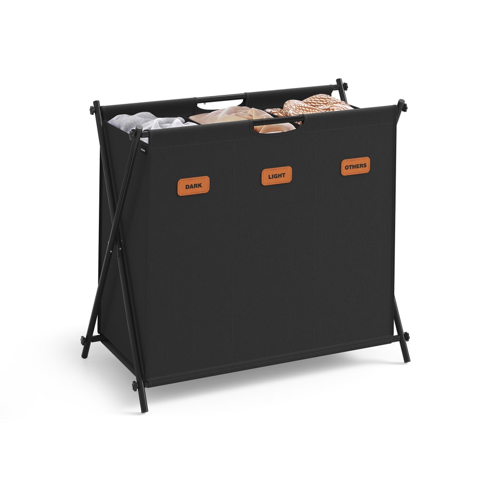 Panier à linge trieur de linge pliable 3 sections structure 135 l noir Panier à linge trieur de linge pliable 3 sections structure 135 l noir