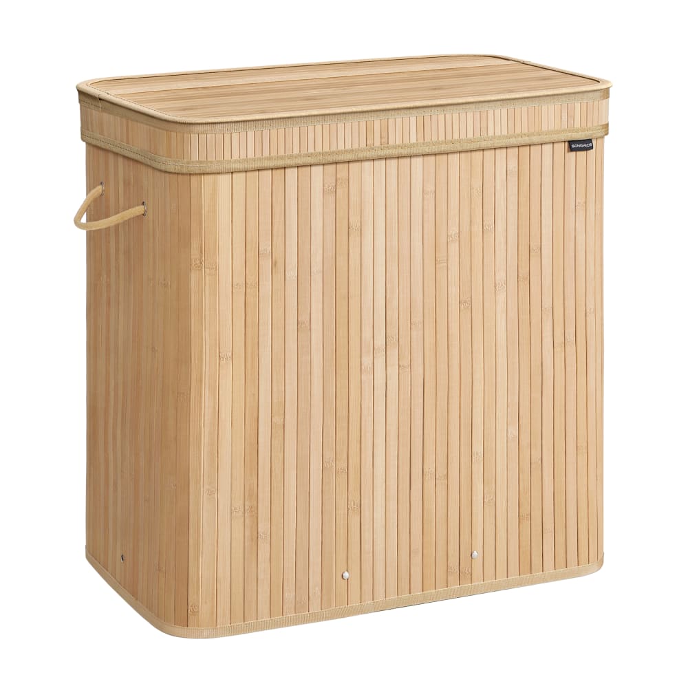 SONGMICS Panier à linge en bambou avec poignées sac à linge amovible 150 litres style contemporain Beige