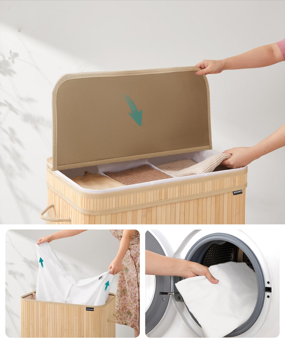 Panier à linge en bambou avec poignées sac à linge amovible 150 litres - Maisons du Monde
