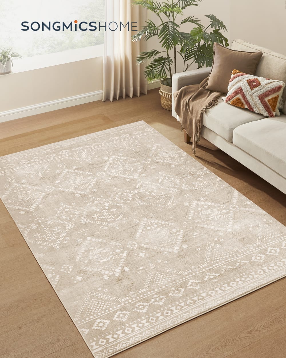 SONGMICS HOME Tapis pour chambre à coucher de salon antidérapant 160 x 230 cm beige style vintage - Pes - Polyester