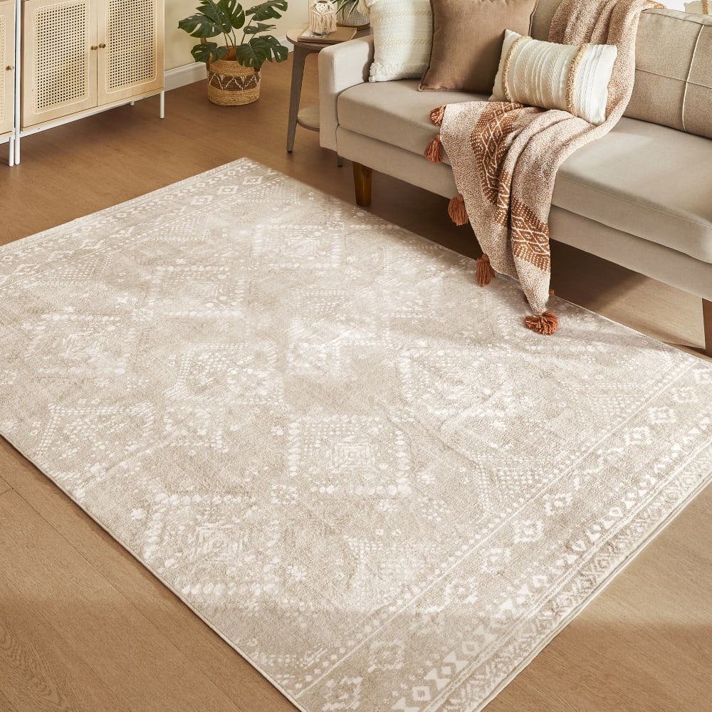 Tapis décoratif de salon 160 x 230 cm style bohème beige cappuccino — vue 3