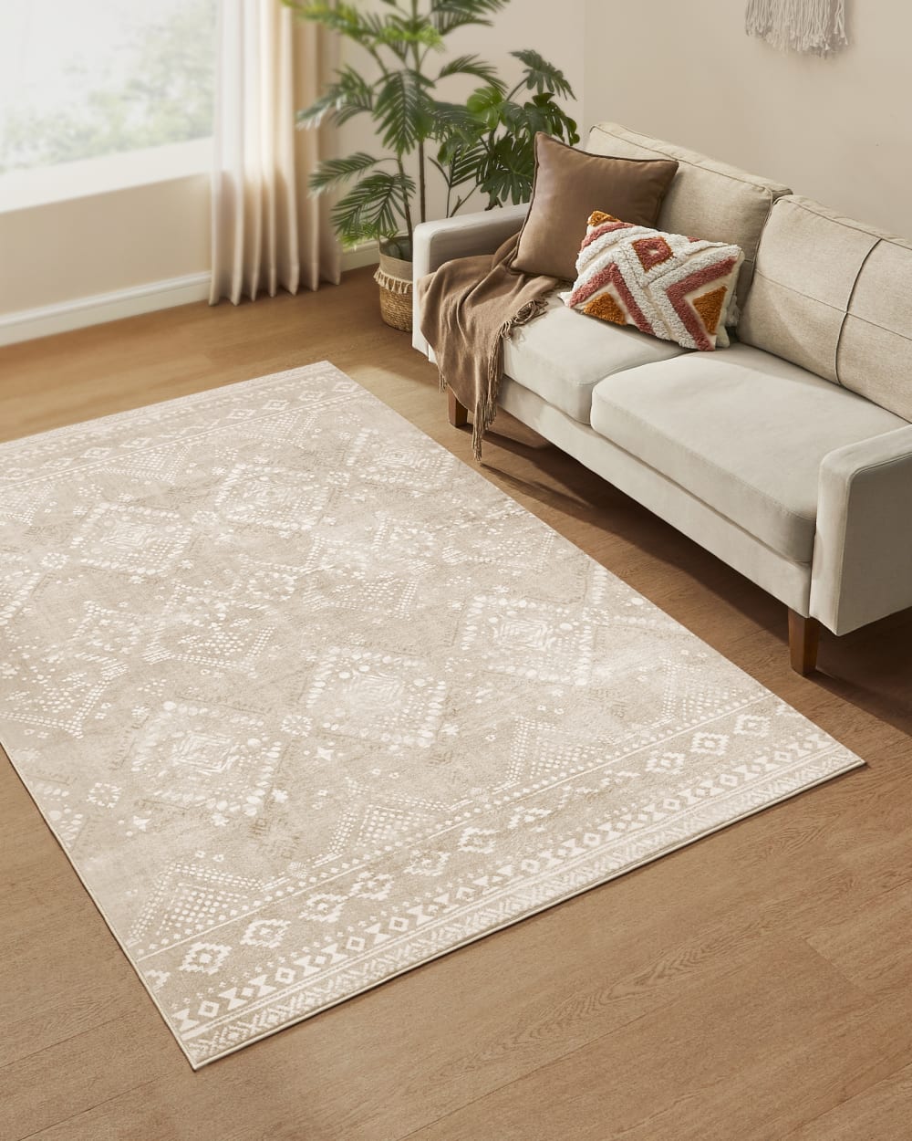 Tapis décoratif de salon 160 x 230 cm style bohème beige cappuccino — vue 4