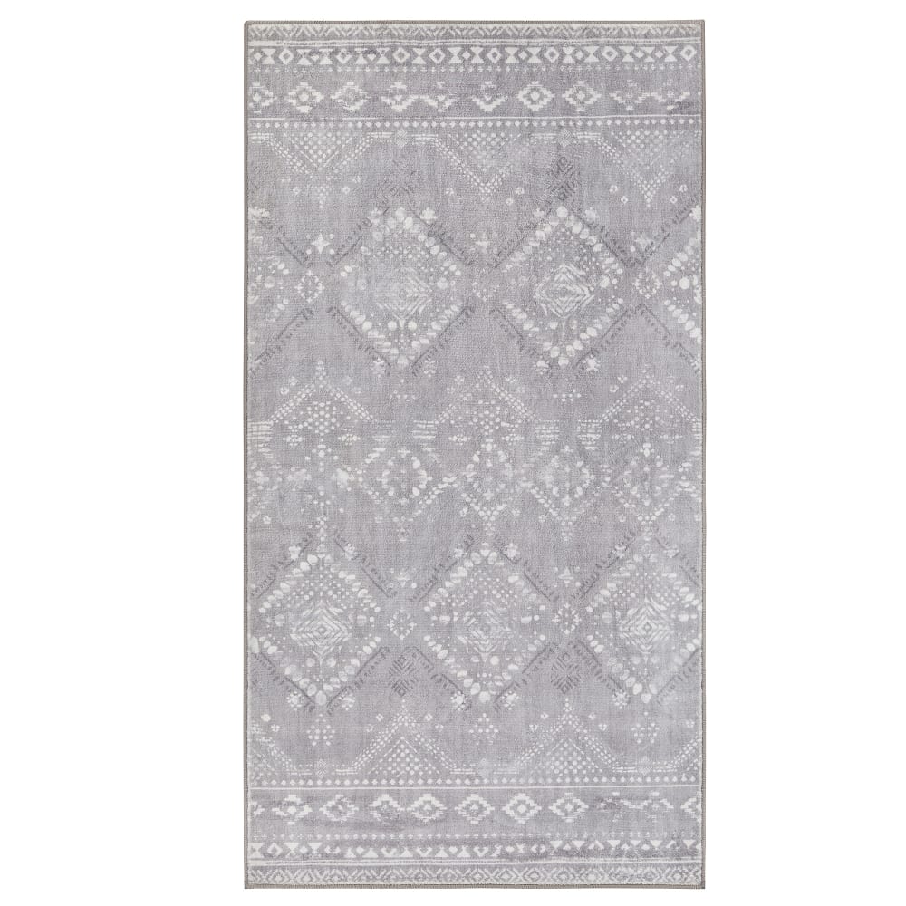 Tapis décoratif de salon 80 x 150 cm style bohème gris Tourterelle
