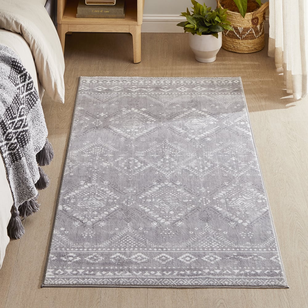 Tapis décoratif de salon 80 x 150 cm style bohème gris Tourterelle — vue 3