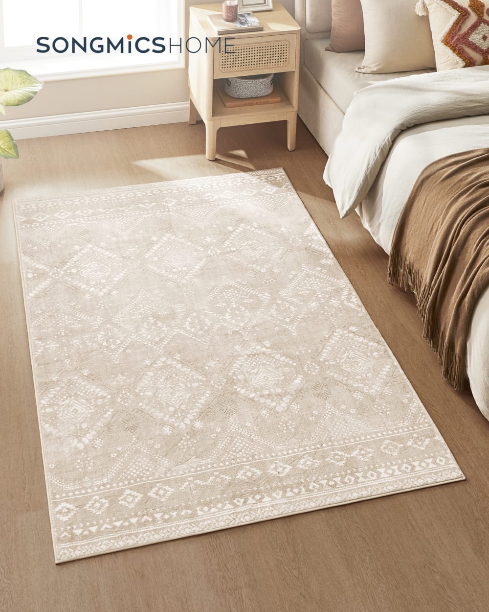SONGMICS HOME Tapis pour chambre à coucher de salon antidérapant 120 x 170 cm beige style vintage - Pes - Polyester
