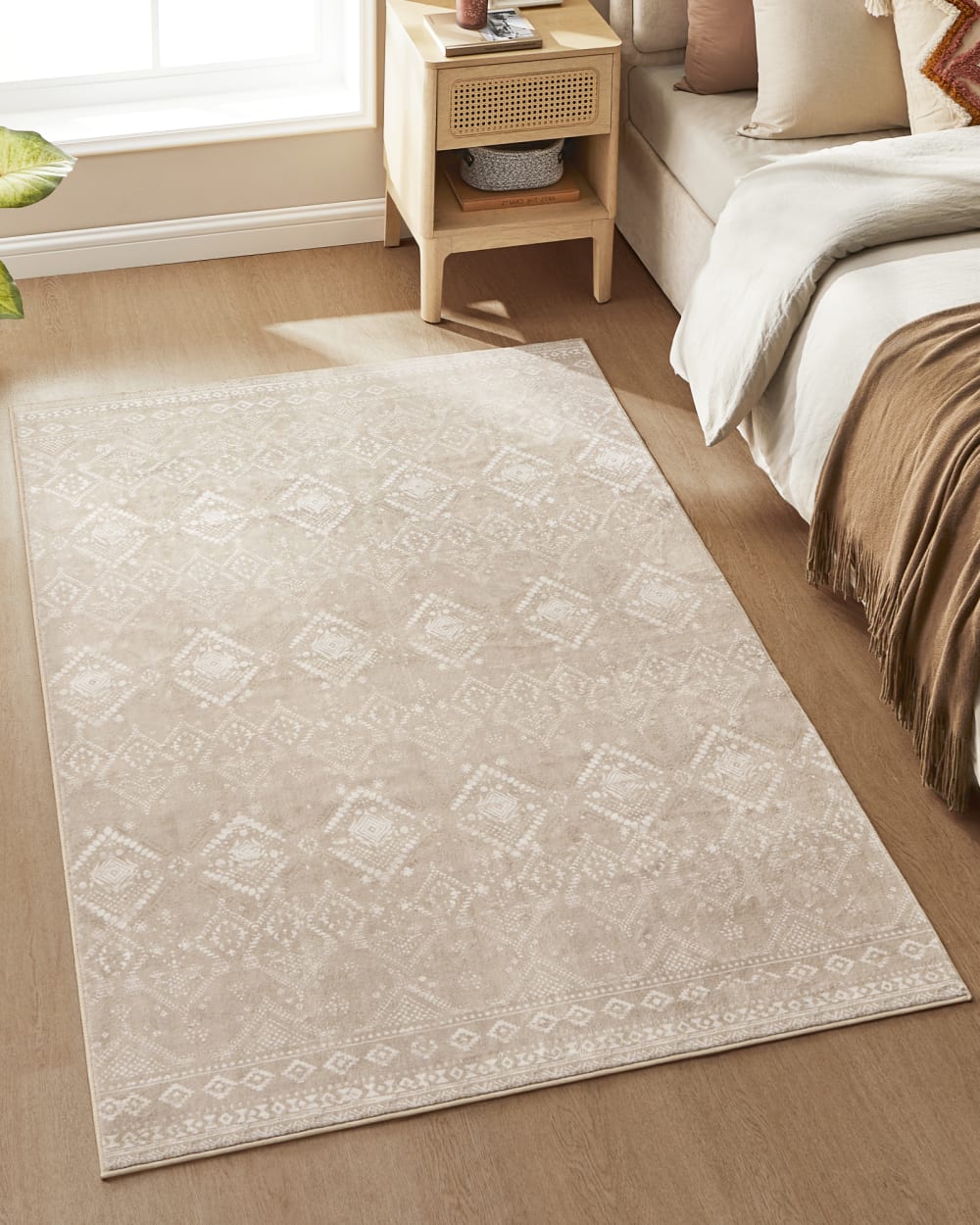Tapis décoratif de salon 120 x 170 cm style bohème beige cappuccino — vue 3