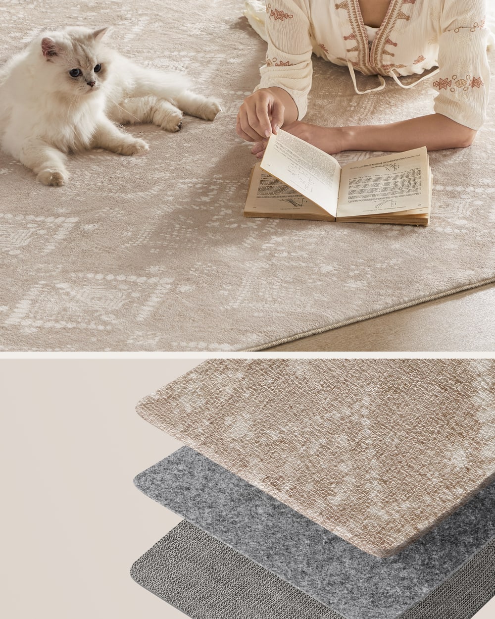 Tapis décoratif de salon 120 x 170 cm style bohème beige cappuccino — vue 4