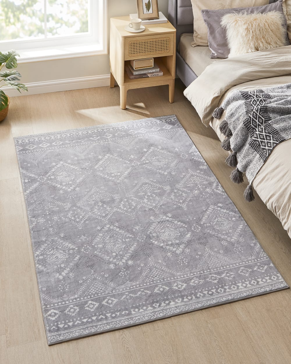 Tapis décoratif de salon 120 x 170 cm style bohème gris Tourterelle — vue 4