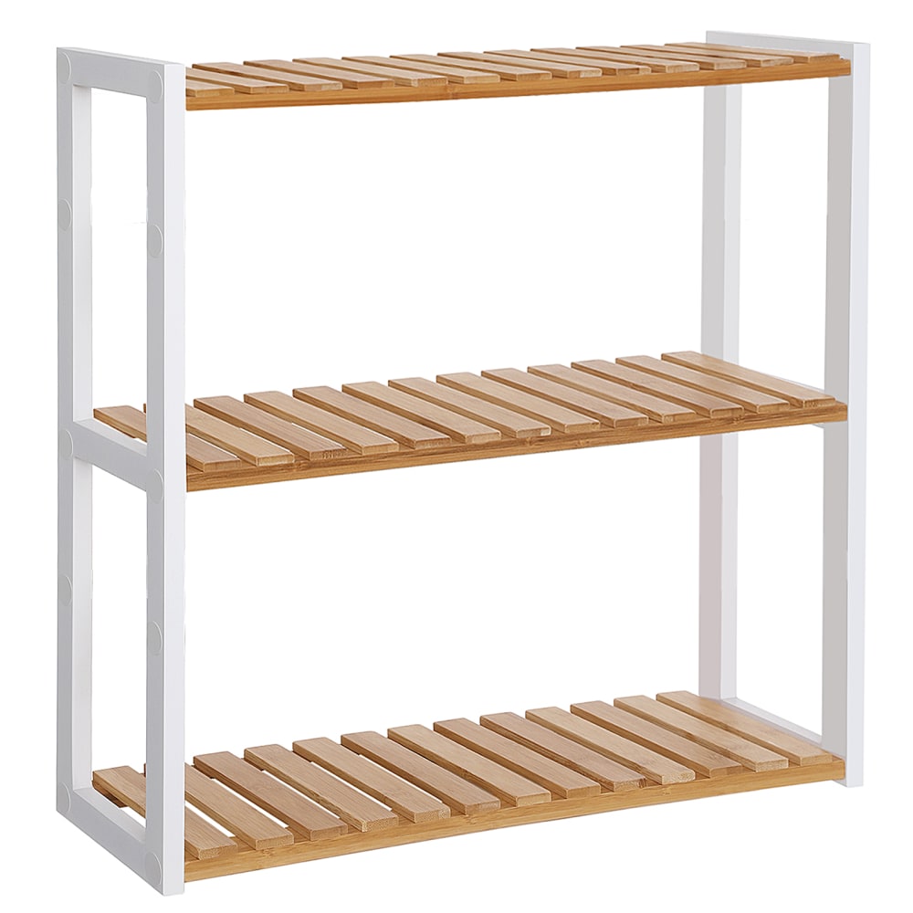 Étagère salle de bain bambou, 3 niveaux, naturel et blanc Étagère salle de bain bambou, 3 niveaux, naturel et blanc